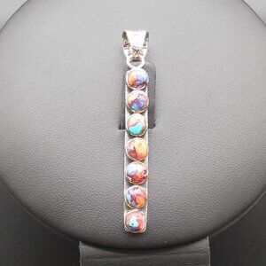 Pendant, Santa Fe Style Multi Gemstone in Sterling Silver 5.50 ctw, no chain